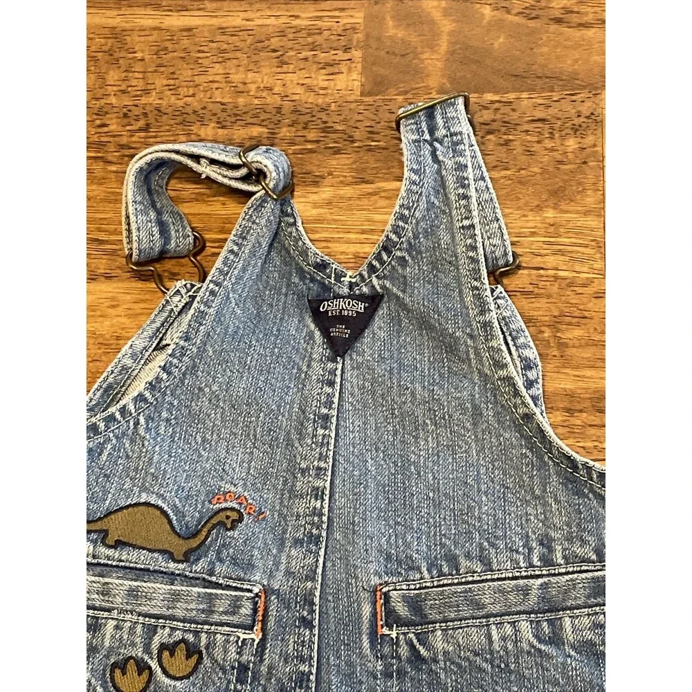 OshKosh B’Gosh Vestbak Dinosaur Footprints Denim Overalls Boys Size 18 Months